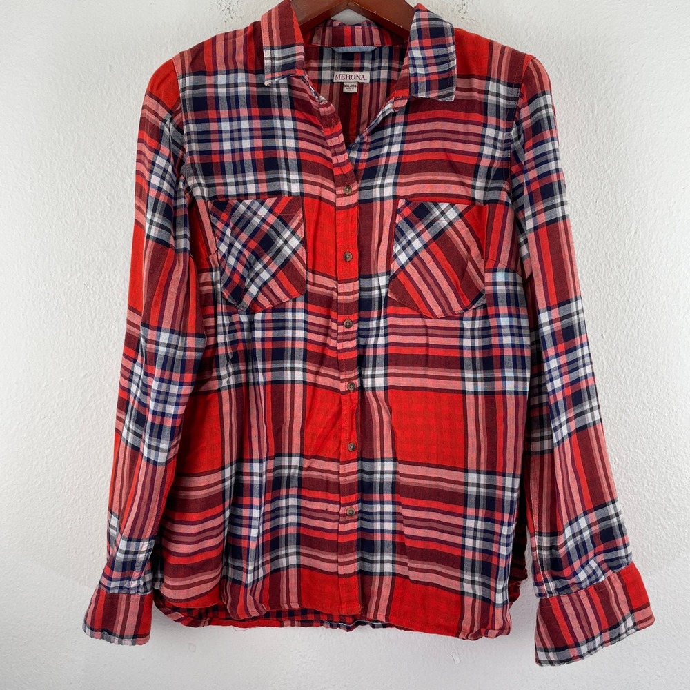 90s Grunge SOFT Womens XXL Red Plaid Button Down Shirt Long Sleeve Rayon Flannel